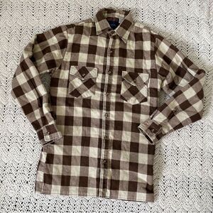 Hugo Valentino Buffalo Plaid Collared Button Down Shacket Brown/Cream (Small)